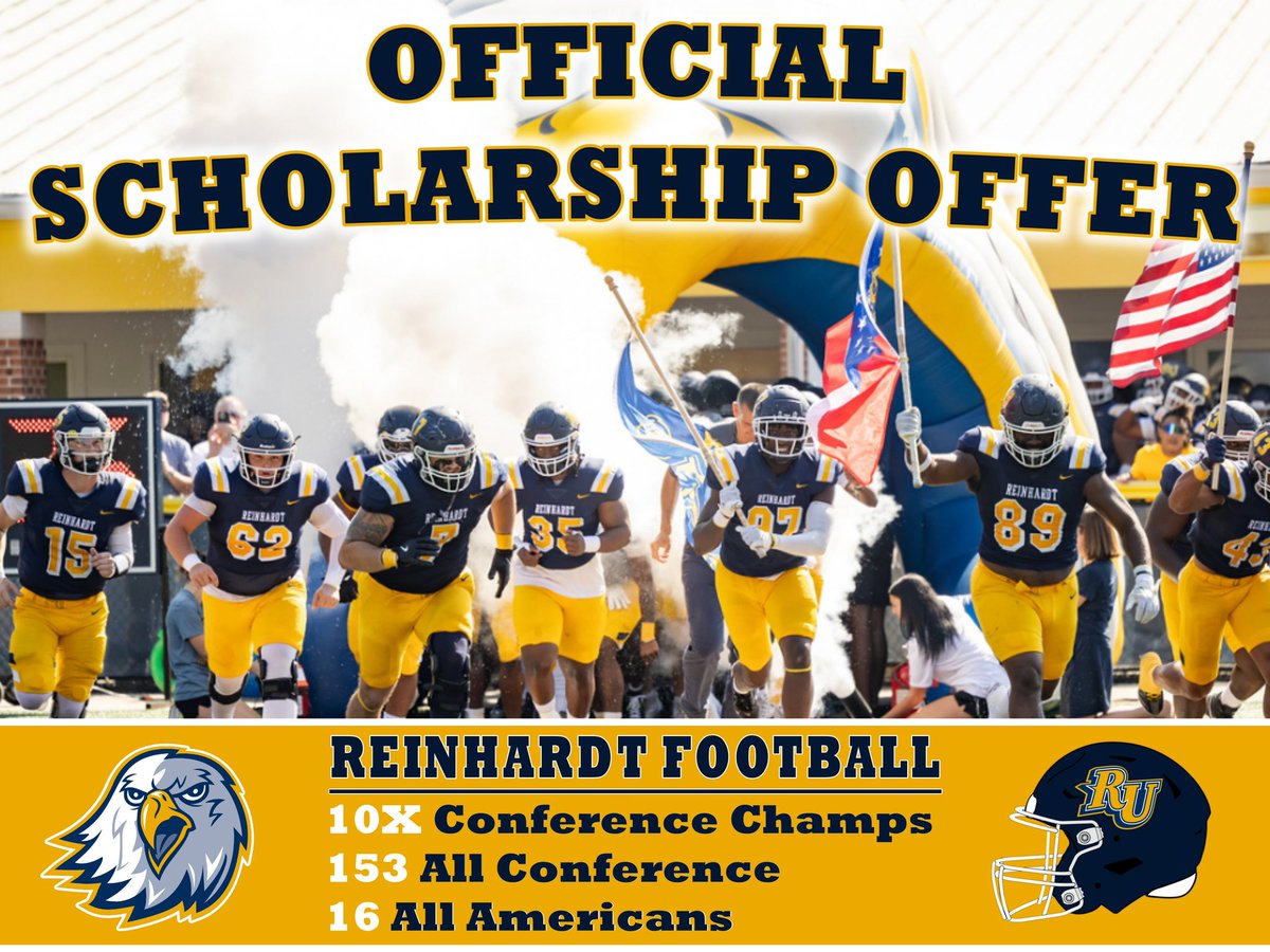 #AGTG After a great conversation with <a href="/CoachHennes/">Tyler Hennes</a> I am blessed to receive an offer from Reinhardt University!
<a href="/RonnieJankovich/">Ronnie Jankovich</a> <a href="/VinceVance6/">Coach Vince Vance</a> <a href="/caprewett/">Chris Prewett</a> <a href="/CarlisleFunk/">Patrick Carlisle</a> <a href="/ofunk_/">Oliver Funk</a> <a href="/CoachBo95/">Boback Kalantarian</a>