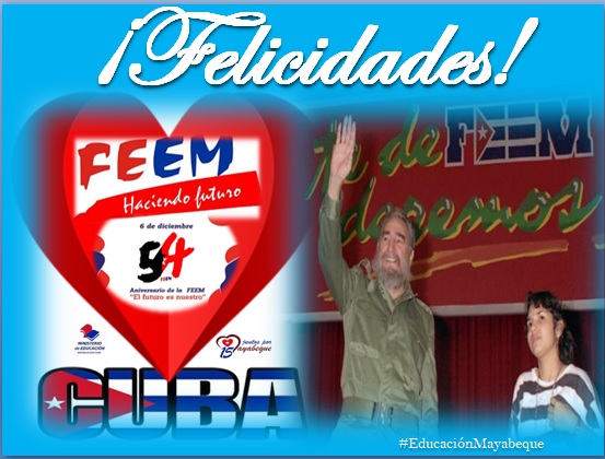 maya_bernabeu's tweet photo. Reciban los estudiantes de @FEEM_Cuba  el cariño y felicitación de los educadores🇨🇺 con motivo del 54 Aniversario de la organización estudiantil #FEEM #ElFuturoEsNuestro "más firme, más dura,  más revolucionaria. #FidelPorSiempre @DiazCanelB @BYuniaky @CubaMined @Y24540Yisel https://t.co/rkcnRt5sYi
