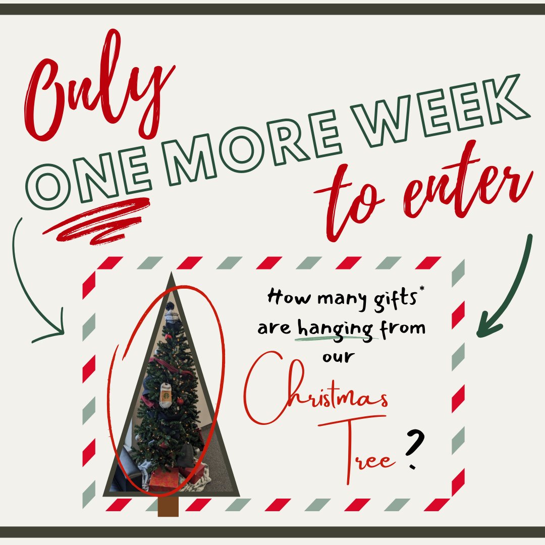 PrairieSkyPromo's tweet photo. ONLY ONE MORE WEEK TO ENTER!! Can you guess how many gifts are hanging on our Christmas Tree? To enter, send us your guess between December 2nd and December 13 via Direct Message (DM) or in person (320A Cargill Rd). The winner will receive a warm comfy blanket. https://t.co/2pQWFLzhcs