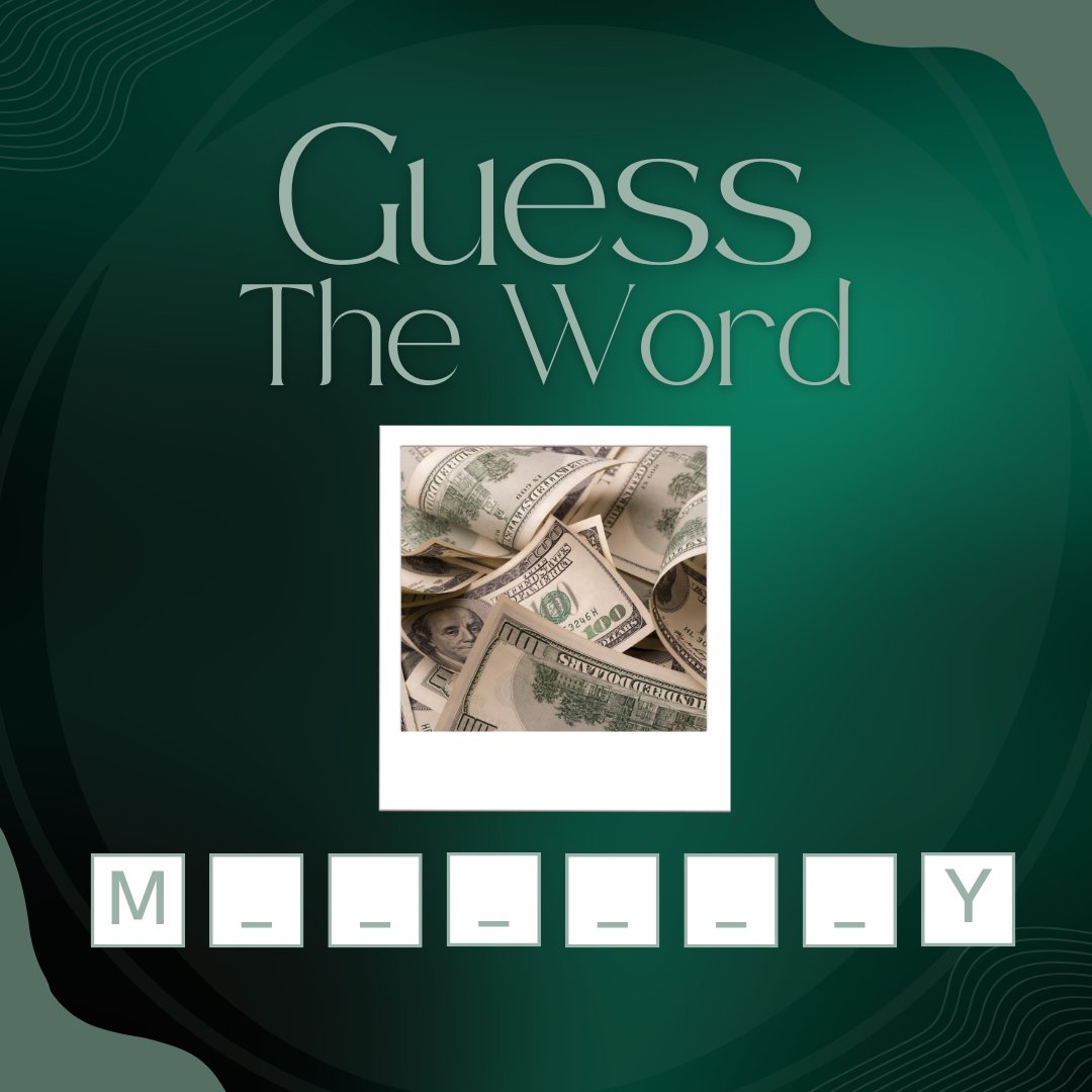 NCTreasurer's tweet image. 💸 Guess the Word! 💸

Hint: It’s all about money, value, and finance. 🤑 What word comes to mind?

Drop your guesses below! 👇 #GuessTheWord #BrainTeaser #FinancialFun