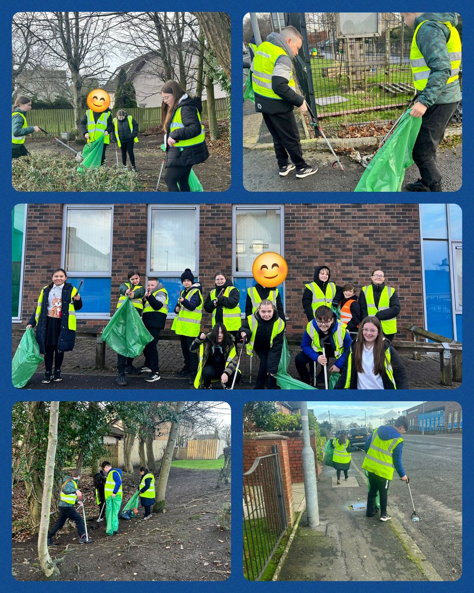 Our P7s did a great job this morning cleaning up our community on their sponsored litter pick #aiminghigh #community