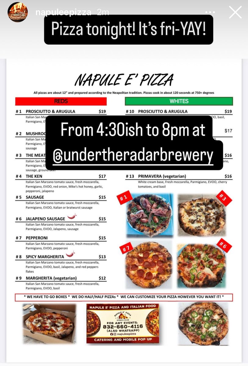 It’s Friday y’all!  Beer garden is open and Napule E’ Pizza here today.  🍕 🍻 👍