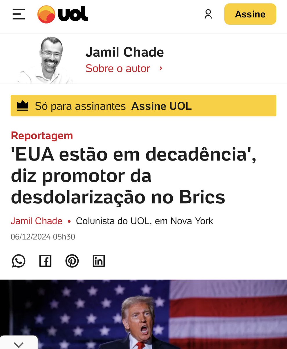 paulonbjr's tweet photo. O “promotor da desdolarização” seria eu, segundo o Jamil Chade. Na verdade, há um promotor ligeiramente mais importante: os próprios Estados Unidos da América!
Explico na entrevista a ele. https://t.co/zJz51fJOgQ
#UoL #JamilChade #BRICS #dolar https://t.co/ipVWinHpyO