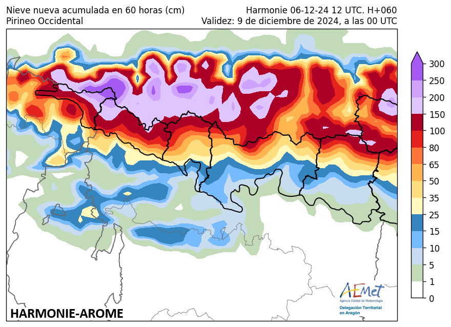 AEMET_Aragon's tweet photo. Compara #nieve❄️nueva acumulada prevista por modelo Harmonie hasta media noche lunes 09/12/24 en macizos #Pirineos #Huesca y variaciones muy marcadas de espesor por la #ventisca con #rachas #viento que pueden alcanzar 140 km/h. Hoy emitimos 1º BPA
https://t.co/KWp4xoC161 https://t.co/05QFmEbgD6