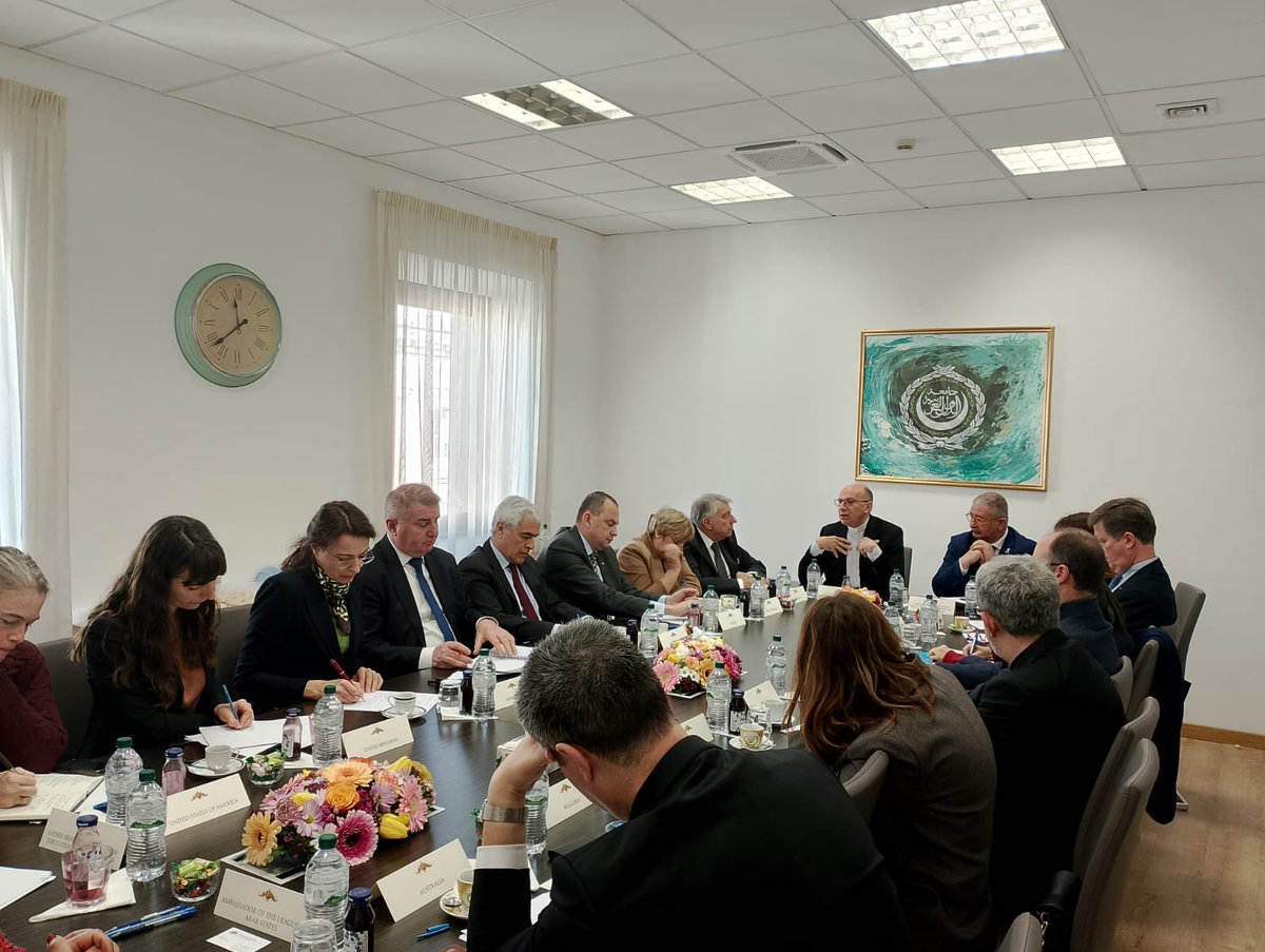RahebM's tweet image. Bringing Bethlehem to the international arena. Addressing 16 European, American, and Australian ambassadors to the Holy See about the situation in Palestine at the embassy of the Arab League in Rome.