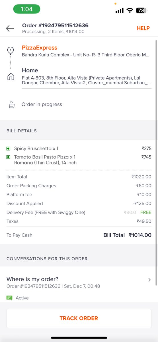 ps_beeboo's tweet photo. @harshamjty @nandanreddy @rahuljaimini @Swiggy confirmed my order at 11.21pm but isnt delivered till 1.30am. Swiggy cancelled my 1st order saying that executive couldnt pickup, &amp; placed a new order thats again not getting picked. SS attached. Pathetic experience, useless systems https://t.co/Yr08p6Oh11