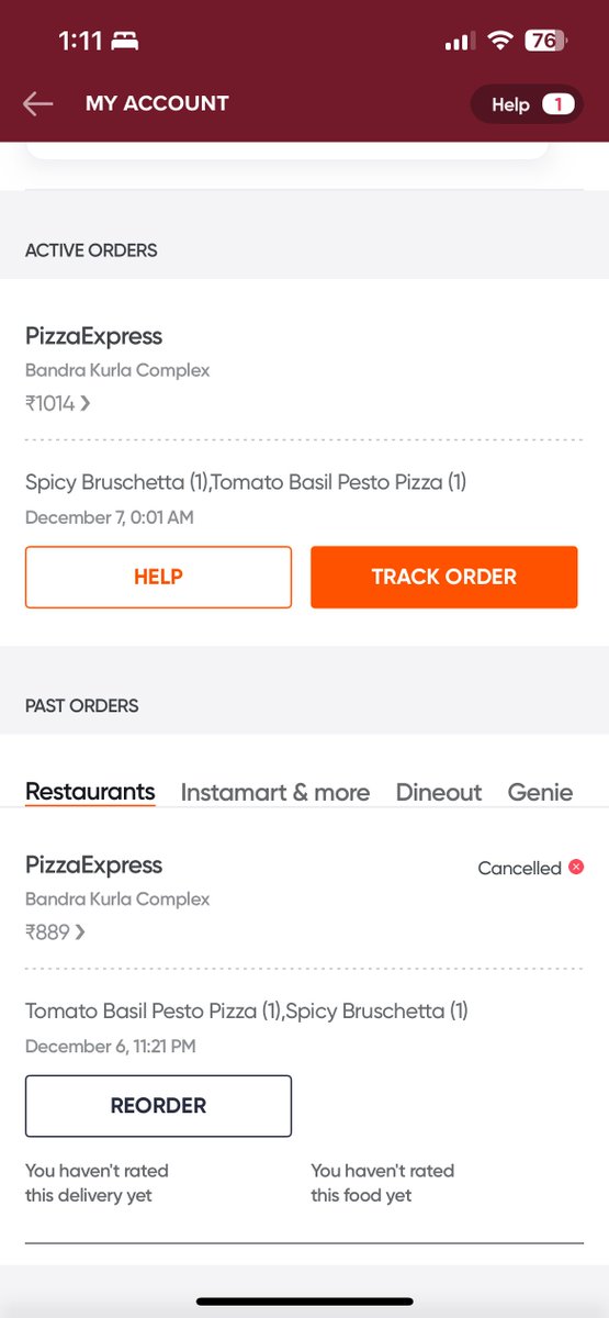 ps_beeboo's tweet photo. @harshamjty @nandanreddy @rahuljaimini @Swiggy confirmed my order at 11.21pm but isnt delivered till 1.30am. Swiggy cancelled my 1st order saying that executive couldnt pickup, &amp; placed a new order thats again not getting picked. SS attached. Pathetic experience, useless systems https://t.co/Yr08p6Oh11