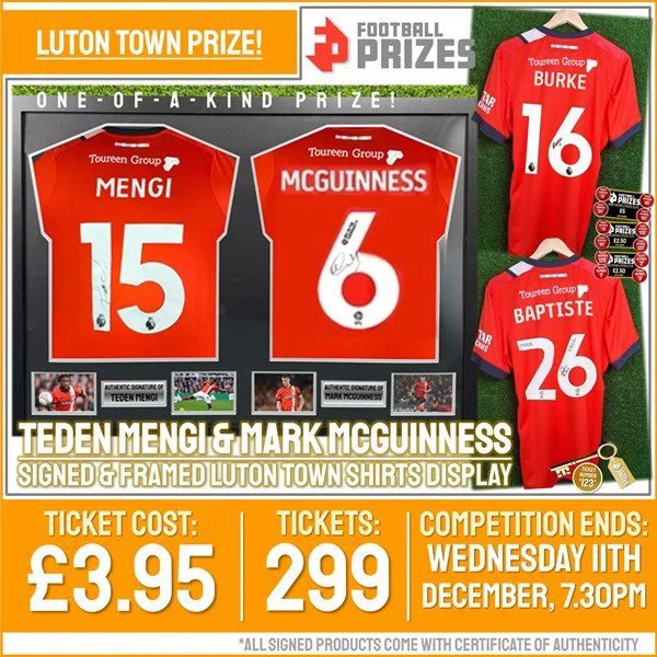 wearelutontown's tweet photo. ๐๏ธ ๐จ๐๐ฎ๐ญ๐จ๐ง ๐๐จ๐ฐ๐ง ๐๐ซ๐ข๐ณ๐! ๐๐๐๐๐ง ๐๐๐ง๐ ๐ข & ๐๐๐ซ๐ค ๐๐๐๐ฎ๐ข๐ง๐ง๐๐ฌ๐ฌ signed & dual Framed Luton Town Shirt Display! (๐๐ฅ๐ฎ๐ฌ ๐๐๐ฑ ๐๐ง๐ฌ๐ญ๐๐ง๐ญ ๐๐ข๐ง๐ฌ!)๐จ๐๏ธ
๐๐ฎ๐ฒ ๐๐จ๐ฐ: https://t.co/YswkwntwyG
#LTFC #FootballPrizes #Burke #McGuinness #Mengi https://t.co/xB1ezjTs56