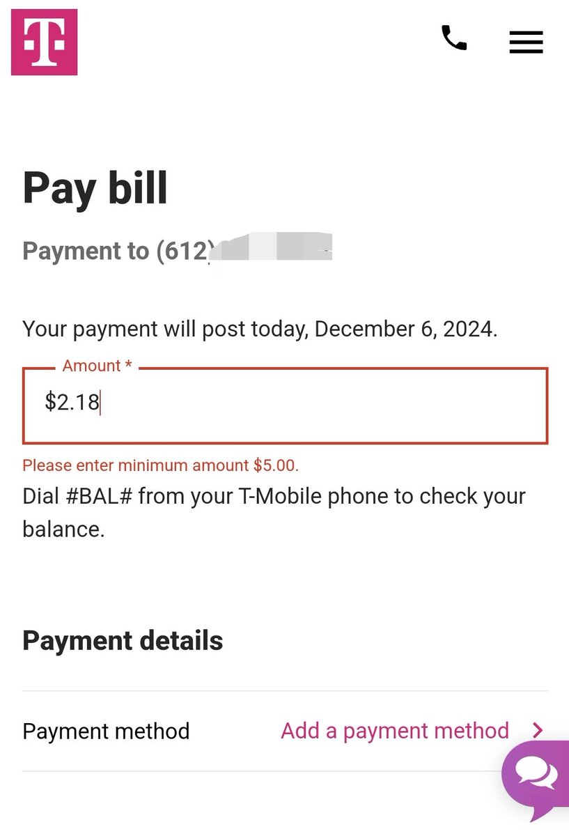 aloeveraking_'s tweet photo. @TMobileHelp y'all charged me $2.18 after I moved my number elsewhere and deleted my account.

I'm supposed to pay on guest pay but the min is $5... what do I do? https://t.co/bzFTjYoJn8