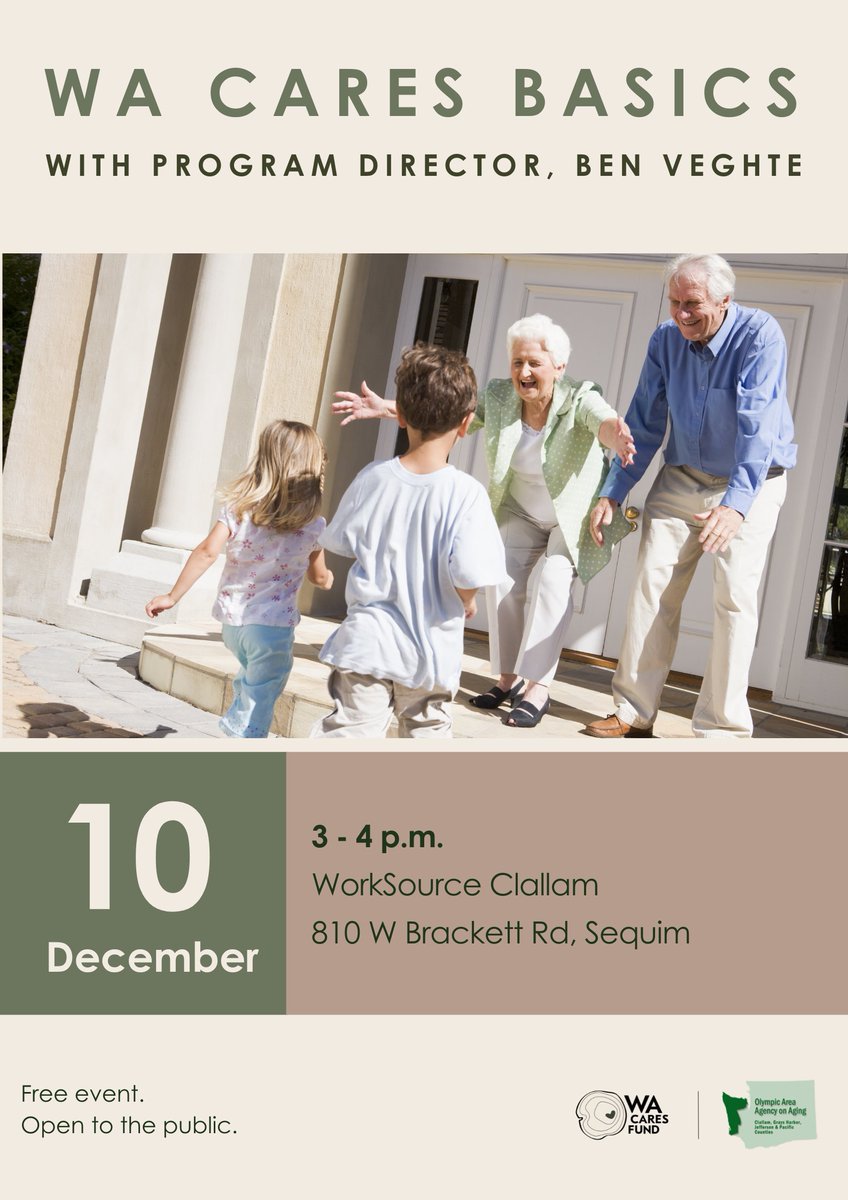 Olympic3A's tweet image. HAPPENING NEXT WEEK!
Our two FREE, in-person WA Cares Basics presentations are happening next week on December 10th. There are two opportunities to join in on the conversation and have your questions be answered.
#WACares #LearnTheBasics #ClallamCounty #O3A #communityevent