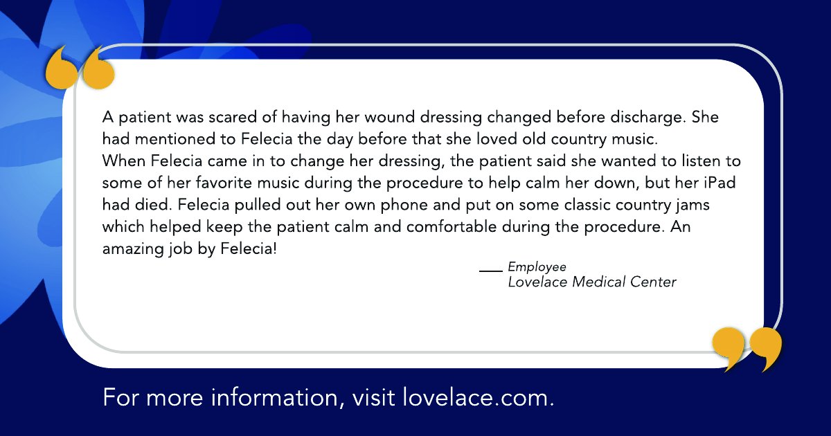 Whether you're worried about an upcoming exam or need help changing a dressing, our care team will always make sure you are comfortable. #LovelaceHealthSystem #NewMexico #Healthcare