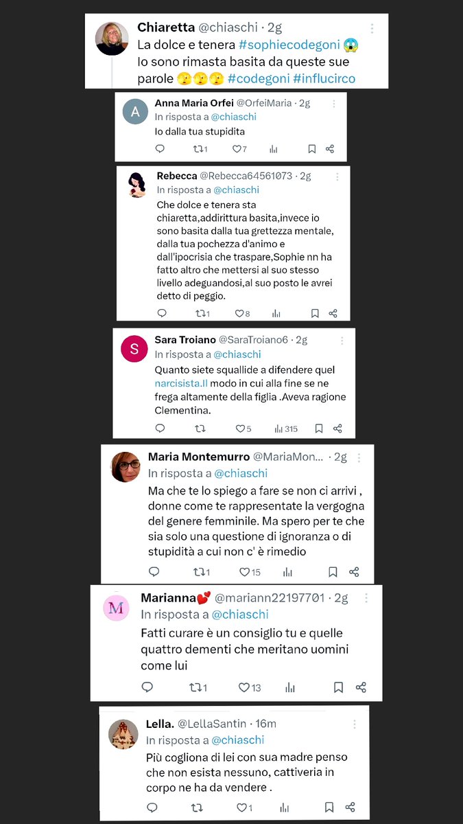 chiaschi's tweet image. Due giorni fa ho scritto un post, dicendo di essere basita sulle parole di #sophiecodegoni.
Questi sono alcuni dei messaggi che ho ricevuto.
Insulti e cattiverie gratuite.
Quasi quasi faccio una bella denuncia, che dite?
#bagascioni #codegoni #basciano #alebasciano
Aprite la foto
