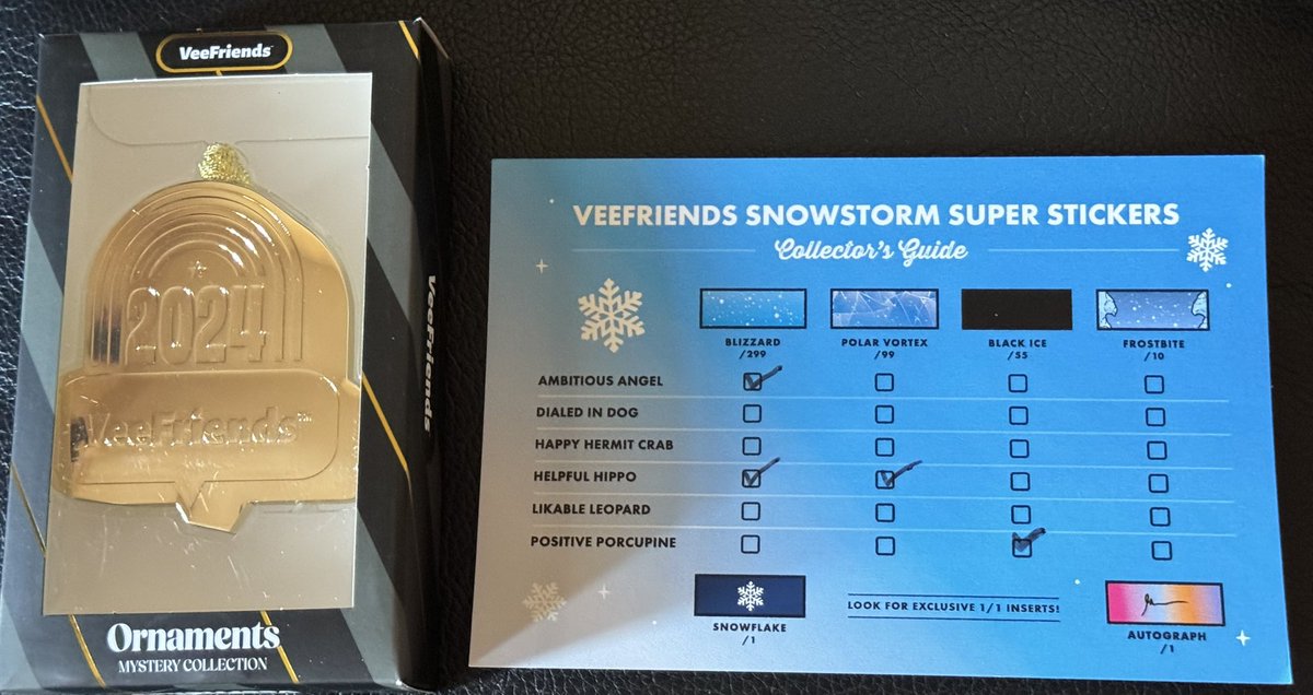 FunkoAddict_TeK's tweet image. Today’s #MailCall brings a big @veefriends snowstorm. I love the details &amp;amp; rarities on the these @VeeFriendsCards. I’m so happy with my pulls &amp;amp; variety all around. Biig Ty @garyvee &amp;amp; the Veefriends crew for this dope VeeFriends Ornament givey, i struck gold! 🥳🫡 #VeeFam