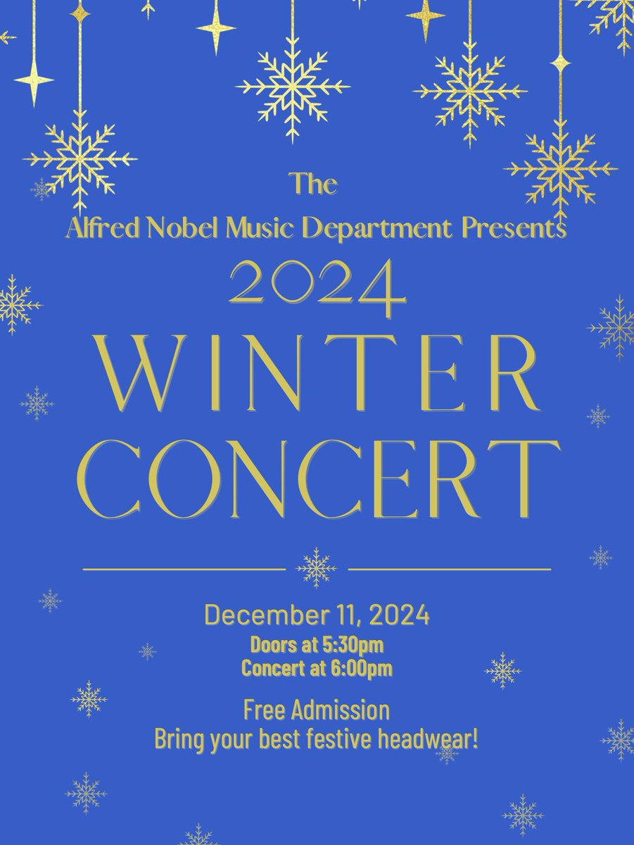 Please join us on December 11, 2024, from 6:00 - 8:00 PM for the Nobel Winter Band Concert.