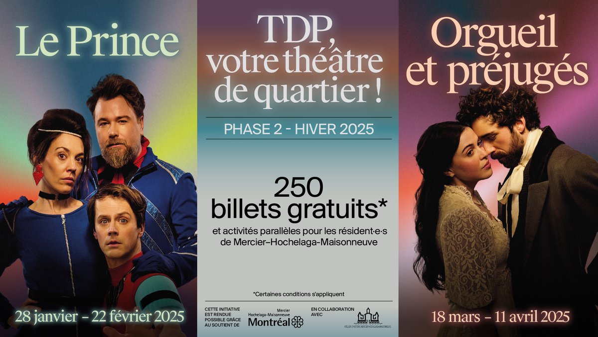 𝐓𝐃𝐏, 𝐯𝐨𝐭𝐫𝐞 𝐭𝐡𝐞́𝐚̂𝐭𝐫𝐞 𝐝𝐞 𝐪𝐮𝐚𝐫𝐭𝐢𝐞𝐫 – 𝐏𝐇𝐀𝐒𝐄 𝟐 

Des billets gratuits* 𝐞𝐧 𝐪𝐮𝐚𝐧𝐭𝐢𝐭𝐞́ 𝐥𝐢𝐦𝐢𝐭𝐞́𝐞 sont disponibles pour nos 2 spectacles Hiver-Printemps.

Toutes les infos  ➡️bit.ly/4fQDQLR

*Certaines conditions s'appliquent