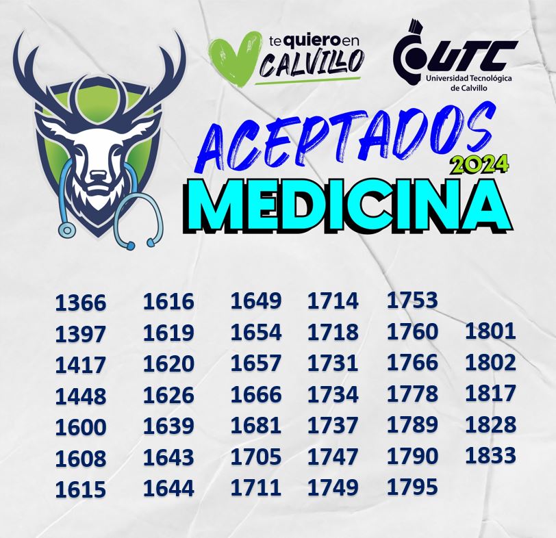 RESULTADOS DE ADMISIÓN MEDICINA 🥼👨🏻‍⚕️
¡ENHORABUENA! Conoce los resultados de los nuevos aceptados en Medicina ya son parte de la familia #UTCalvillo ¡Los esperamos en Enero 2025! 

🚨 Inicio de clases 07 de Enero 2025 ¡Asiste a las instalaciones de la #UTCalvillo para inscribirte!