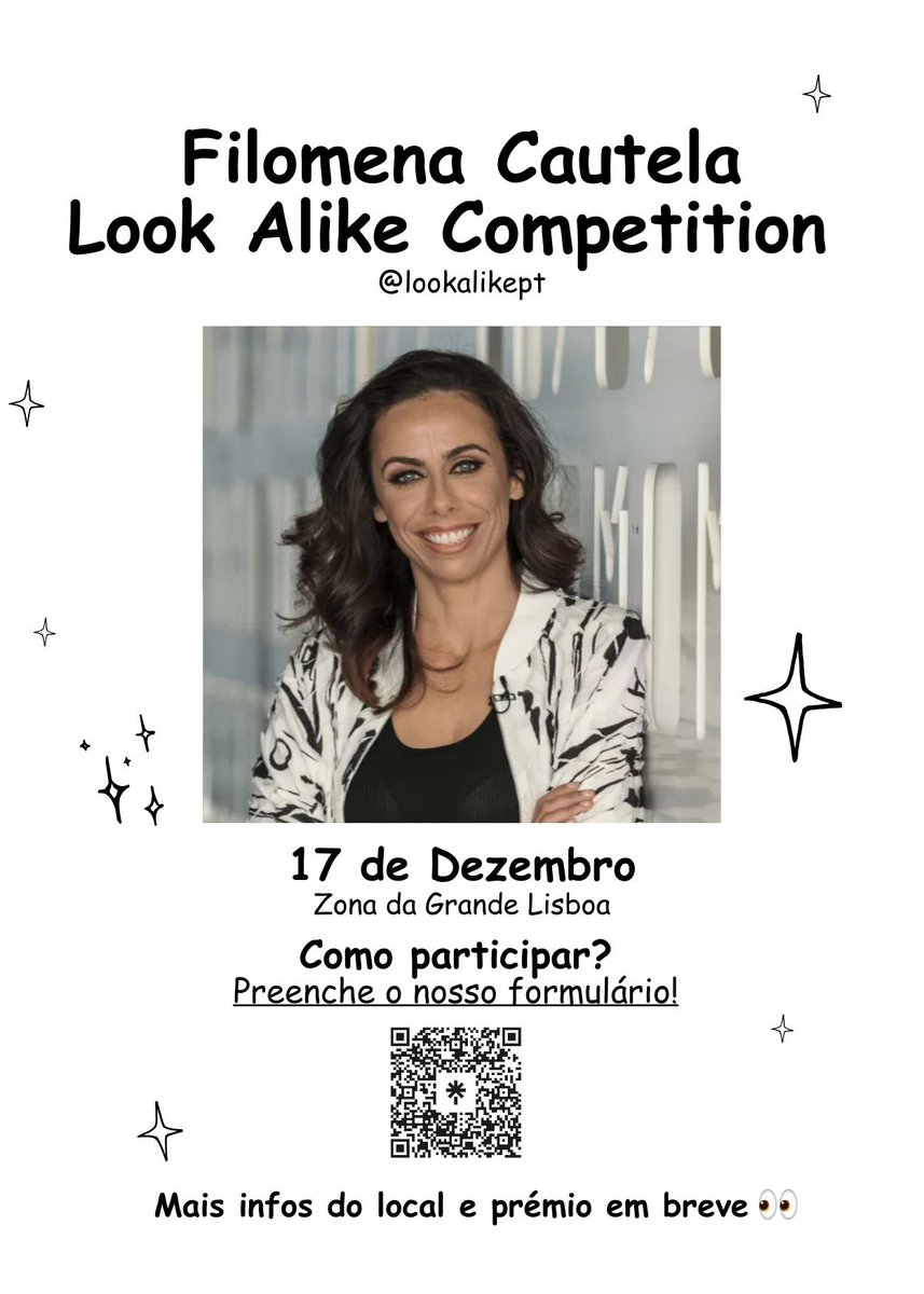 ⚠️NOVO LOOKALIKE ALERT⚠️
Prometemos e fazemos🤝 E desta vez vai ser ainda mais especial 👀
Se és parecide com a Filomena Cautela, ou se conheces quem seja, preenche o formulário (link na bio📥) para te habilitares a uma oportunidade ÚNICA!🕺💃