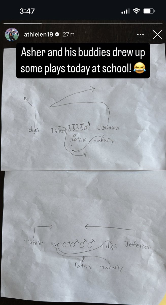 Adam Thielen's kids drawing up plays with Jefferson and Diggs✌️😔💔💔