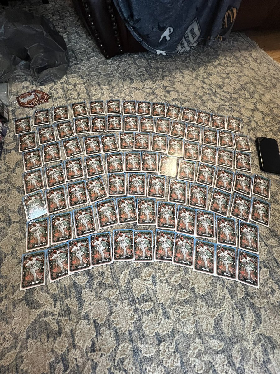 cursiveman's tweet photo. @Topps please explain why I bought two holiday boxes and every pack in the last 4-5 cards were all H139 Nolan Arenado.  88 total. That's ridiculous and I feel like I wasted my money. @MrToppsCard @MLB @Topps_UK https://t.co/p6aGLEH3YQ