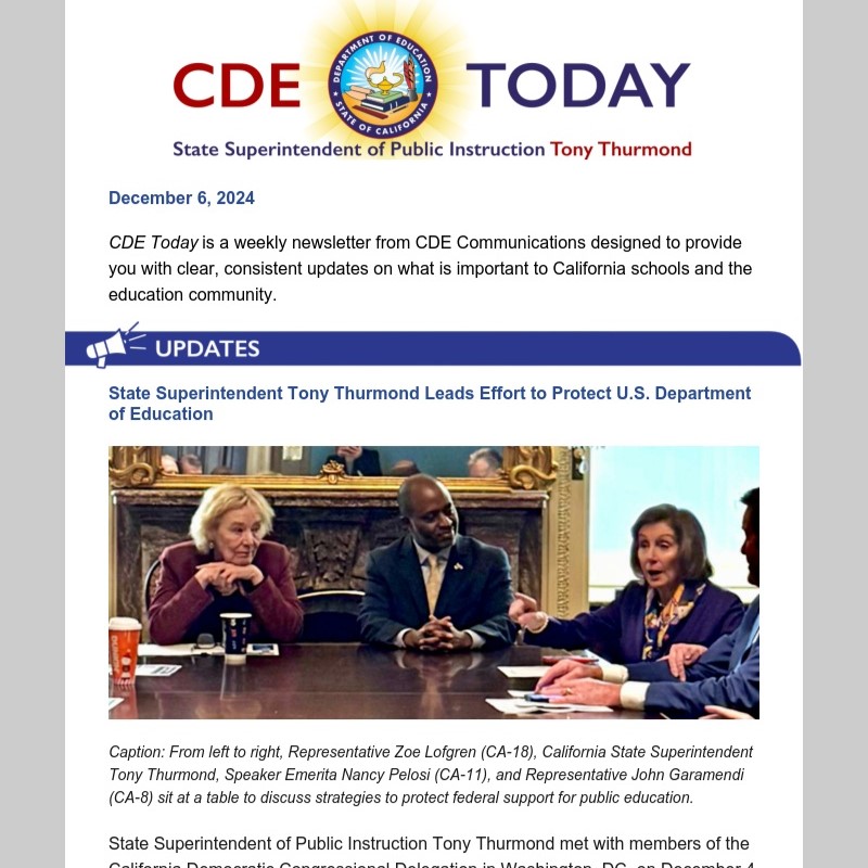 CA Department of Education (@cadepted) on Twitter photo Superintendent <a href="/TonyThurmond/">Tony Thurmond</a> Leads Effort to Protect <a href="/usedgov/">U.S. Department of Education</a>, 2025 U.S. <a href="/SenateYouth/">Senate Youth</a> California Student Leaders Announced, and More in This Week’s Issue of CDE Today.
To subscribe, visit tinyurl.com/cdetodaysubscr…. Superintendent <a href="/TonyThurmond/">Tony Thurmond</a> Leads Effort to Protect <a href="/usedgov/">U.S. Department of Education</a>, 2025 U.S. <a href="/SenateYouth/">Senate Youth</a> California Student Leaders Announced, and More in This Week’s Issue of CDE Today.
To subscribe, visit tinyurl.com/cdetodaysubscr….