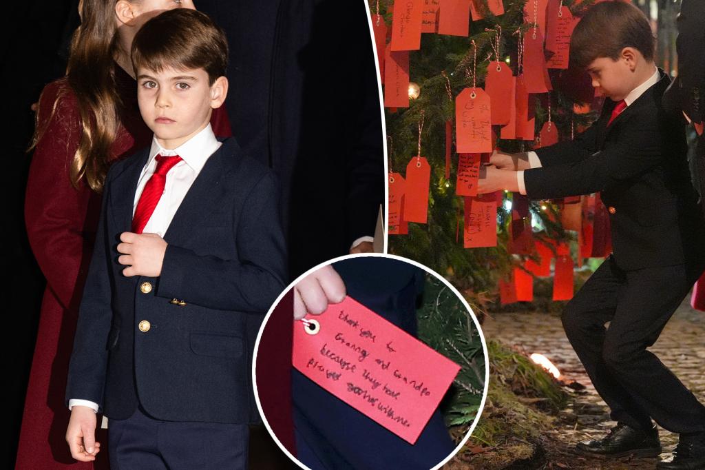 nypost's tweet photo. Prince Louis, 6, pens adorable message about his ‘granny and grandpa’ at Christmas carol service— and it will melt your heart https://t.co/MAKHssJg3q https://t.co/KUm13Q24iq