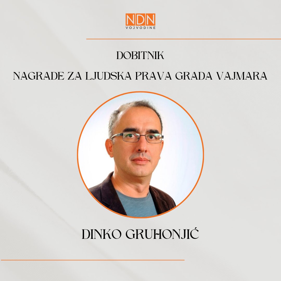 NDNV's tweet photo. Novinar i univerzitetski profesor iz Novog Sada Dinko Gruhonjić ovogodišnji je dobitnik Nagrade za ljudska prava nemačkog grada Vajmara, saopštili su Društvo za ugrožene narode (STP) i Reporteri bez granica (RSF). 🏆

📲 Više pročitaj ovde: https://t.co/npHKZx9Ld9 https://t.co/AHEgRMUKbX