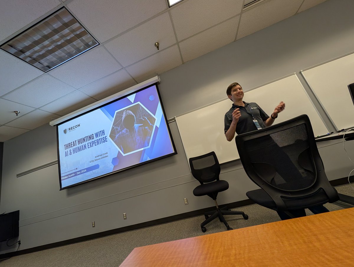 shortxstack's tweet photo. listening to one of the sharpest minds in our space, @Recon_InfoSec's @whoisAndrewCook, drop wisdom bombs at @BSidesAustin 🥹🔥🙌

"proactive defense: building effective threat hunts with AI and human expertise" https://t.co/iMkKv3zPGq
