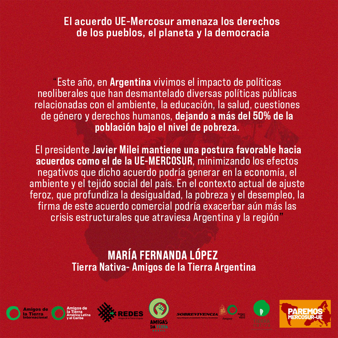TierraNativaOrg's tweet photo. No al Acuerdo Unión Europea-Mercosur!

Después de 20 años de negociaciones en secreto, se anunció el cierre de las negociaciones del Tratado de Libre Comercio entre UE y Mercosur, durante la 65° Cumbre del Mercosur en Montevideo 🇺🇾 

Declaracion @FoEint_es
https://t.co/cTt1Gc5Bw5 https://t.co/6Hk5d350ot