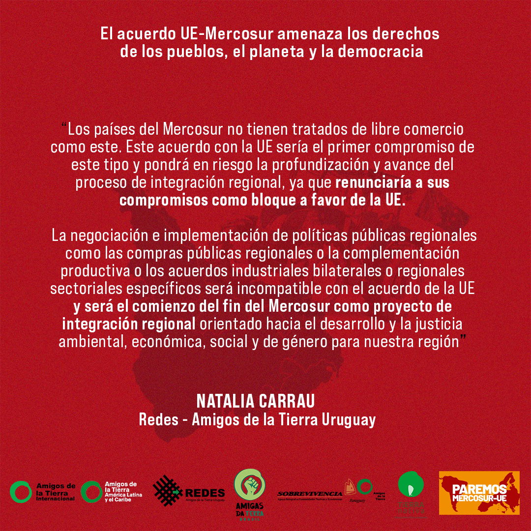 TierraNativaOrg's tweet photo. No al Acuerdo Unión Europea-Mercosur!

Después de 20 años de negociaciones en secreto, se anunció el cierre de las negociaciones del Tratado de Libre Comercio entre UE y Mercosur, durante la 65° Cumbre del Mercosur en Montevideo 🇺🇾 

Declaracion @FoEint_es
https://t.co/cTt1Gc5Bw5 https://t.co/6Hk5d350ot