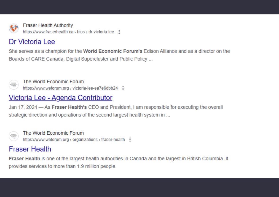 amazingstudent9's tweet photo. Evidence. Proof. Truth.
Expose Fraser health and its WEF agenda.
Agenda contributor and CEO Victoria Lee doesn’t work for patients and it’s been exposed.
🇨🇦 doesn’t deserve10hr + ER wait times.
What’s more important, #climatecommunism or the right to basic #HealthcareForAll ? 🤔