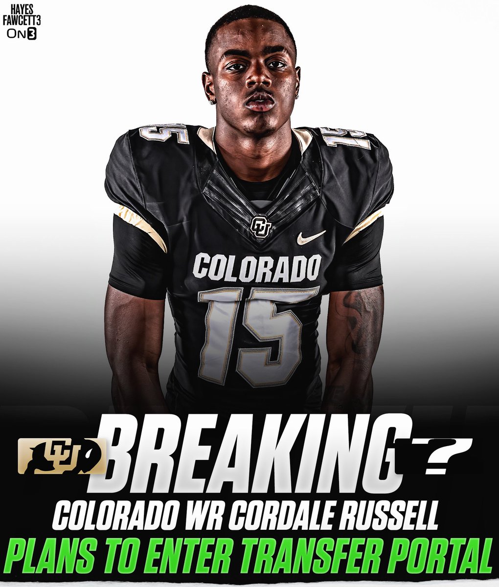 Hayesfawcett3's tweet image. BREAKING: Colorado WR Cordale Russell plans to enter the Transfer Portal, he tells @on3sports

The 6’4 210 WR will have 3 years of eligibility remaining 

Was ranked as a Top 5 WR in the ‘23 Class (per On3)

on3.com/db/cordale-rus…