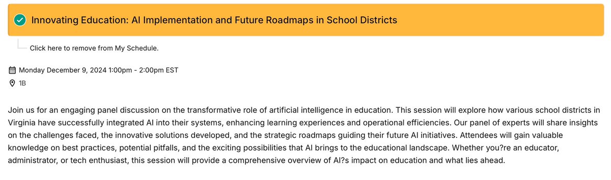 TechWithMatt's tweet image. Excited to share and learn at #VSTE24! I’m thrilled to participate in two panels on Monday! AI Implementation in Schools at 1:00 PM and an Apple Distinguished Schools Showcase at 2:15 PM. Can’t wait to collaborate and discuss the future of #EdTech and innovation!