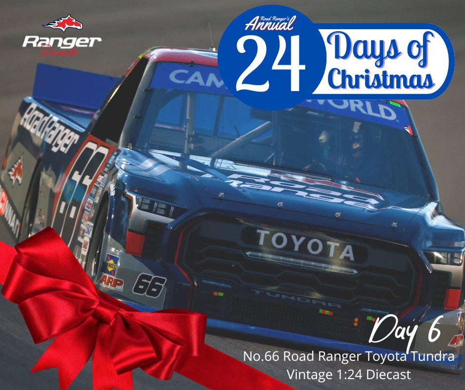 RoadRangerUSA's tweet photo. We're giving away the No. 66 on Day number 6 of our #24DaysOfChristmas! 

Head on over to your local Road Ranger location to enter to win your very own 1:24 Vintage No. 66 Road Ranger Toyota Tundra Diecast.

Every registered loyalty member purchase = 1 entry!

How to enter:
- Download Ranger Rewards.
- Register online or in the app.
- Scan your loyalty card at checkout!

Download the app:
https://t.co/ZtL1auhJJl
