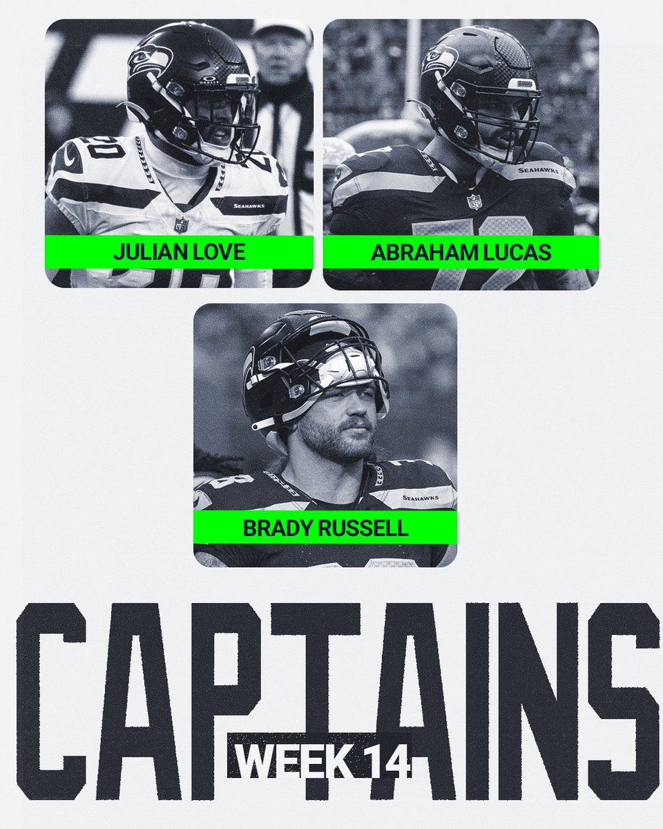 Our Week 14 captains.

▫️ Julian Love
▫️ Abraham Lucas
▫️ Brady Russell