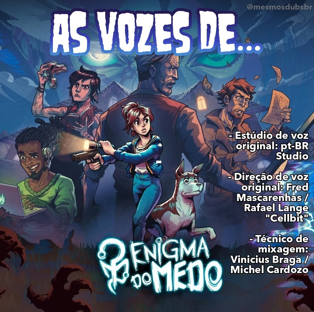 mesmosdubsbr's tweet photo. Um triunfo da voz original de games nacionais, venha conosco para conhecer o excelente elenco do game baseado no popular RPG Ordem Paranormal do Cellbit! Segue o fio 🧶:

- AS VOZES DE ENIGMA DO MEDO; A THREAD!

(AVISO: CONTÉM SPOILERS) #EnigmaDoMedo #EDMSpoilers https://t.co/Qj2E0pmLAc