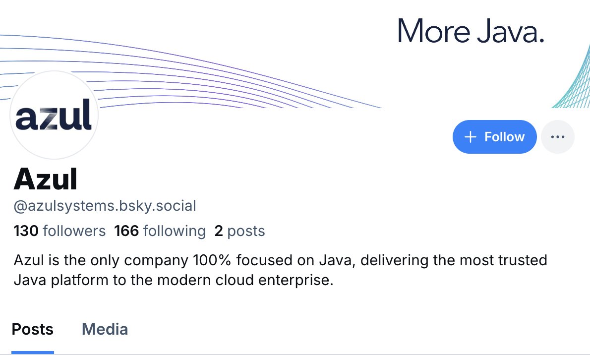 AzulSystems's tweet image. Are you on Bluesky? Check us out @azulsystems.bsky.social and don’t forget to follow us for more Java news, updates, and all things Azul! bit.ly/4imqurL
#java #azulsystems #follow #bluesky