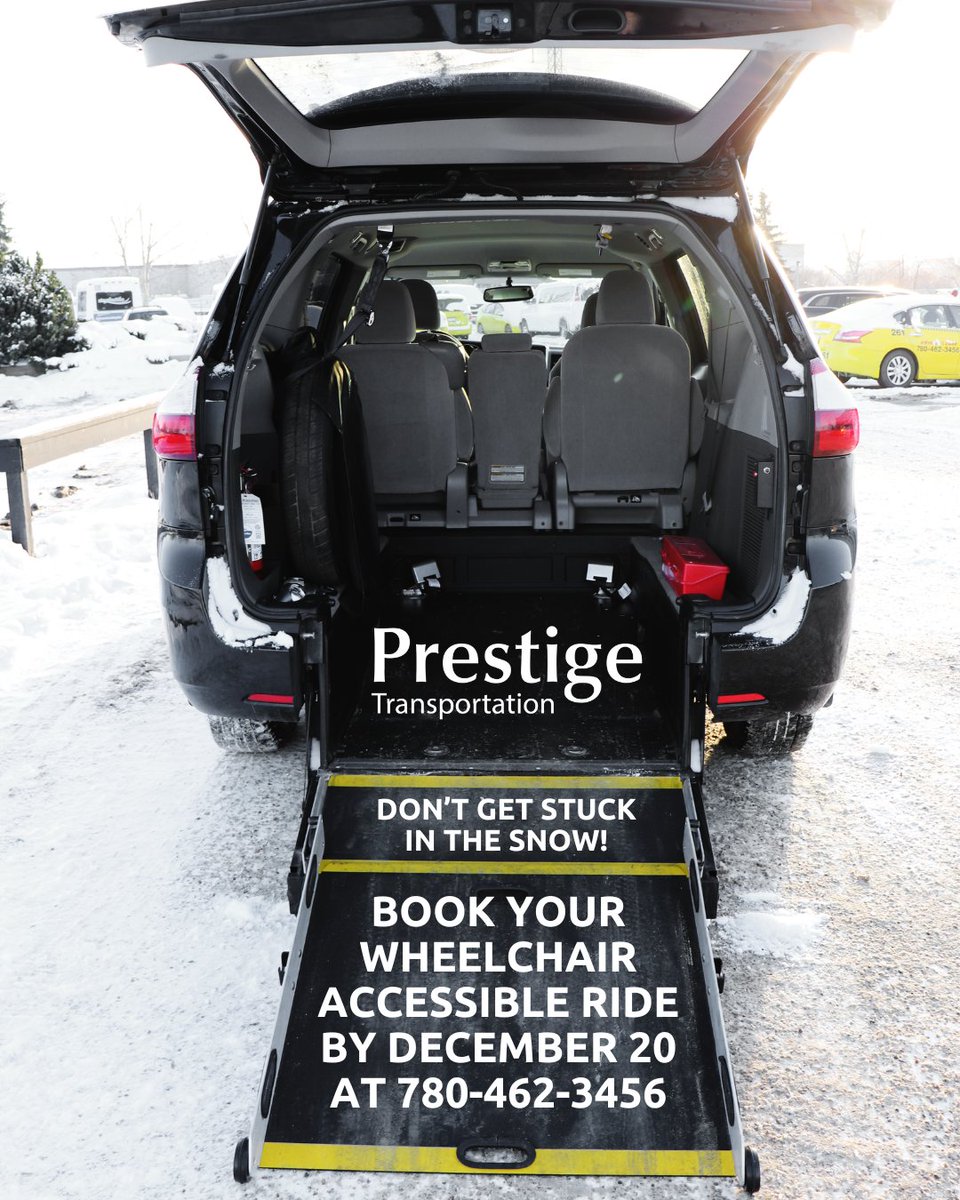 Don't get stuck in the snow! Our friends at Prestige are offering advanced bookings for Wheelchair Accessible Transportation over the holidays! Call 780-462-3456 by December 20th to book with Mehgan or Daryl to ensure your time slot.