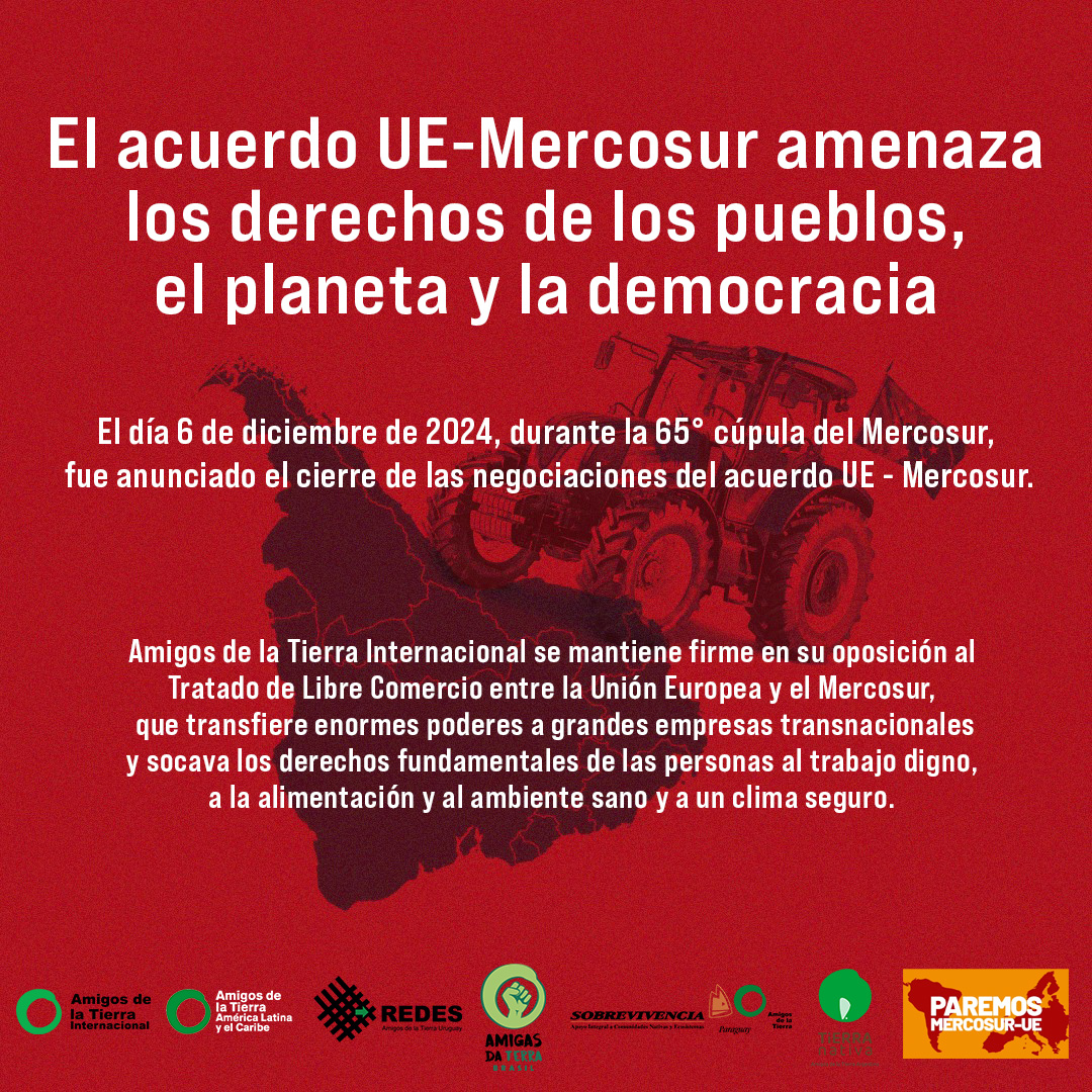 TierraNativaOrg's tweet photo. No al Acuerdo Unión Europea-Mercosur!

Después de 20 años de negociaciones en secreto, se anunció el cierre de las negociaciones del Tratado de Libre Comercio entre UE y Mercosur, durante la 65° Cumbre del Mercosur en Montevideo 🇺🇾 

Declaracion @FoEint_es
https://t.co/cTt1Gc5Bw5 https://t.co/6Hk5d350ot