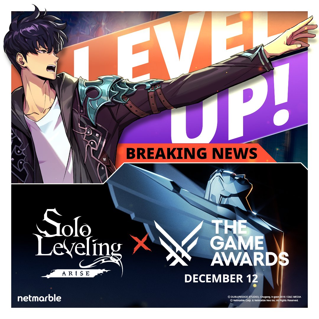 Sololv_ARISE_GL's tweet photo. Hunters, we have very exciting news!️‍🔥
Solo Leveling:ARISE will be featured on The Game Awards next Thursday, 12/12 PST.
The event starts at 4:30 PM PST, so stay tuned!😎

Share this amazing news with fellow hunters!📢

Be on the lookout Hunters!

#SoloLeveling #onlyilevelup #SoloLevelingARISE