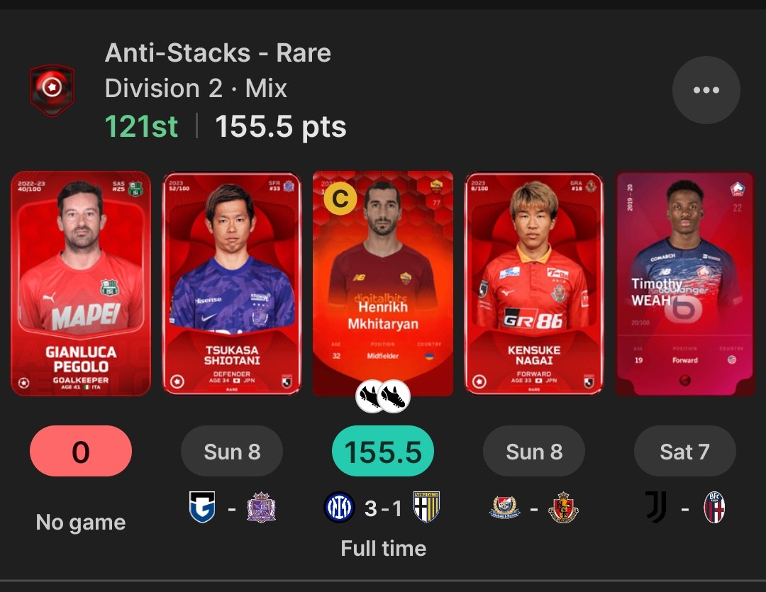 Not me forgetting to change the keeper in Anti-stacks rare.
In sorare pro.
It's going on.