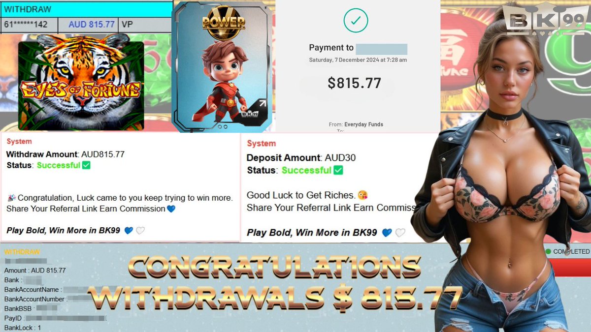 Bk01135350868's tweet photo. 🩵𝐁𝐊𝟗𝟗 LUCKY MEMBER WITHDRAW🤍
💵DEPOSIT AMOUNT : AUD 30
💵WITHDRAW AMOUNT : AUD 815.77
🕹PLATFORM : VPOWER
🕹GAME : EYES OF FORTUNE
🎊"Play Bold, Win Big With 𝐁𝐊𝟗𝟗"🎊
🌐24Hours Customer Service https://t.co/0Zyn5mOBFM
🌐Register Now https://t.co/A34MPH0XXP https://t.co/WwqR6PDb43