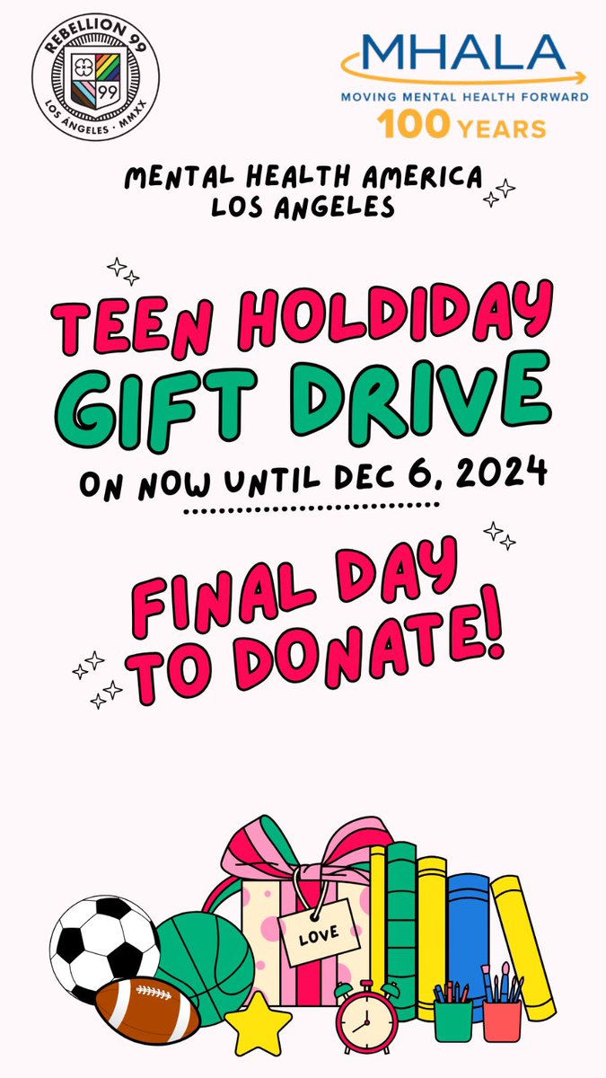 Reminder! Today is the FINAL DAY to make a donation towards Mental Health Agency of Los Angeles!

Help us bring holiday cheer to teens in need! To donate click- a.co/1RamnTq and we'll take care of the rest.

Thanks to those who have already donated! 🎁 #woso #donate