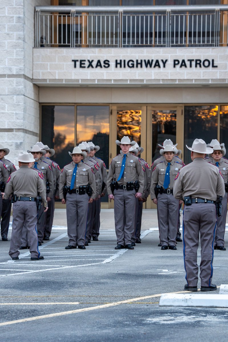 TxDPS's tweet photo. A proud moment for Class B-2024 as they earn their Texas Highway Patrol patch and wear the iconic Texas tan for the first time. This milestone marks the culmination of their training and signals that graduation is just around the corner. These Trooper Trainees are ready to protect and serve the people of Texas. #TexasDPS #TexasHighwayPatrol #DPS