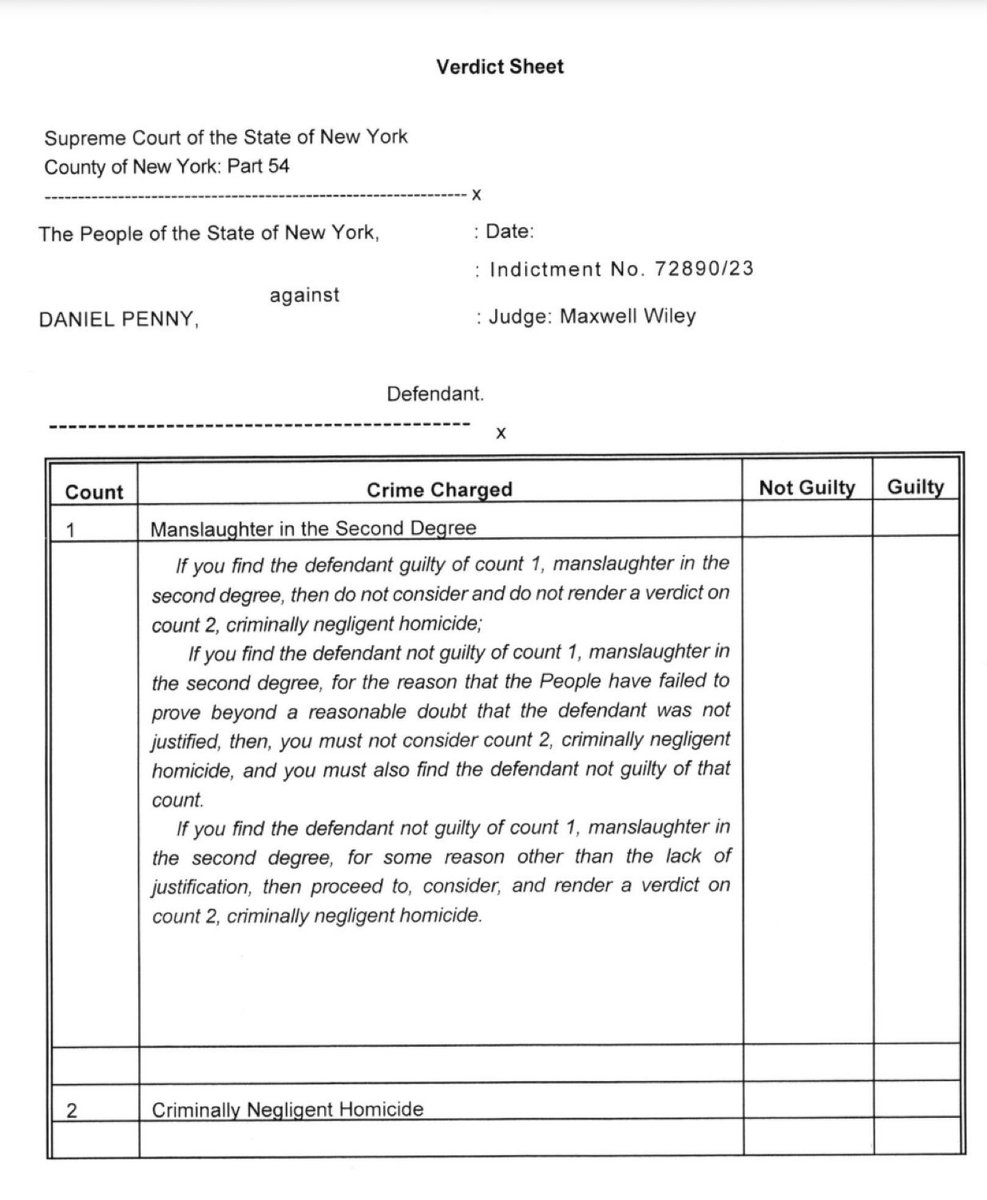 greg_price11's tweet photo. What Dafna Yoran is doing to Daniel Penny is nuts and absolutely illegal.

She moved to dismiss count one (manslaughter) because count two (criminal negligent homicide) couldn't be considered if there was a verdict.

They're bending the law to try and squeeze a guilty verdict for somebody who saved people on a train.