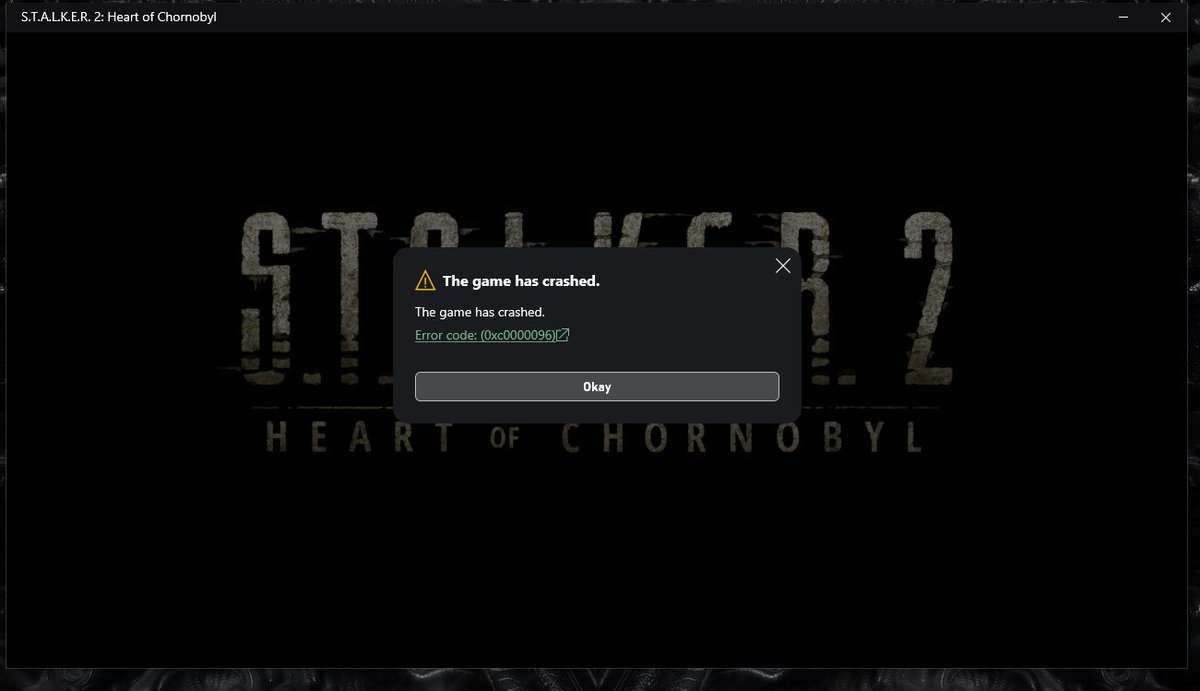 M0DERAT0R1's tweet photo. @stalker_thegame Still same for me after 4th time uninstalling and installing a full game of 155GB on PC via Xbox app crashing upon Launch with an error code: 0xc0000096. https://t.co/1VLZAZpsEc