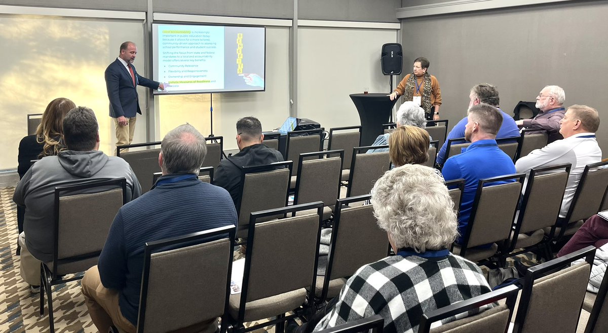 At #KSBAWinter24, Fleming County Schools <a href="/FCSSuper/">Brian K Creasman EdD</a> and KBE Vice-chair <a href="/LuSettlesYoung/">Lu Young</a> share how both the state and local districts are working toward a local accountability model as part of a new accountability and assessment model.