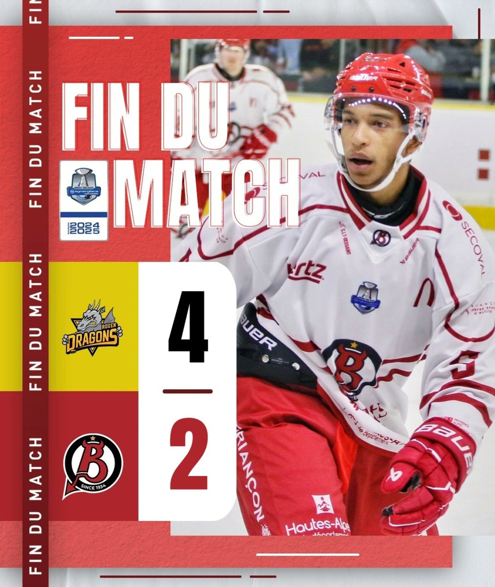 DiablesRouges05's tweet image. ⏱️ 60’ | ROU 4️⃣ - 2️⃣ BRI

Match difficile ce soir chez les Dragons de Rouen.

🏒 Lemay (x2)

Les briançonnais font leur retour à René Froger ce dimanche à 18h30 face aux Jokers de Cergy-Pontoise !

#ROUBRI | #LetsGoDR