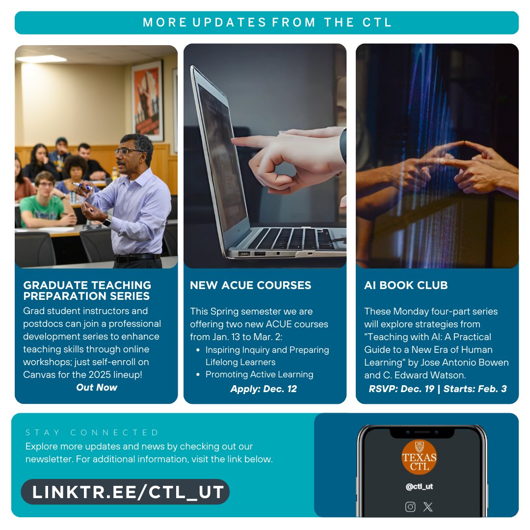 🎄✨ The holiday season is here, and so is our December Newsletter!✨🎄

From our festive Holiday House Party to spring workshops and new course design resources, there’s plenty to celebrate and explore.

🎁 Unwrap all the details below🥳 
tr.ee/-avqGWDzR-