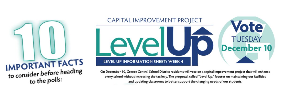 On December 10, Greece Central School District residents will vote on a capital improvement project that will enhance every school without increasing the tax levy. Click here to read our 10 important facts to consider information sheet:drive.google.com/file/d/1p7yMhk…
