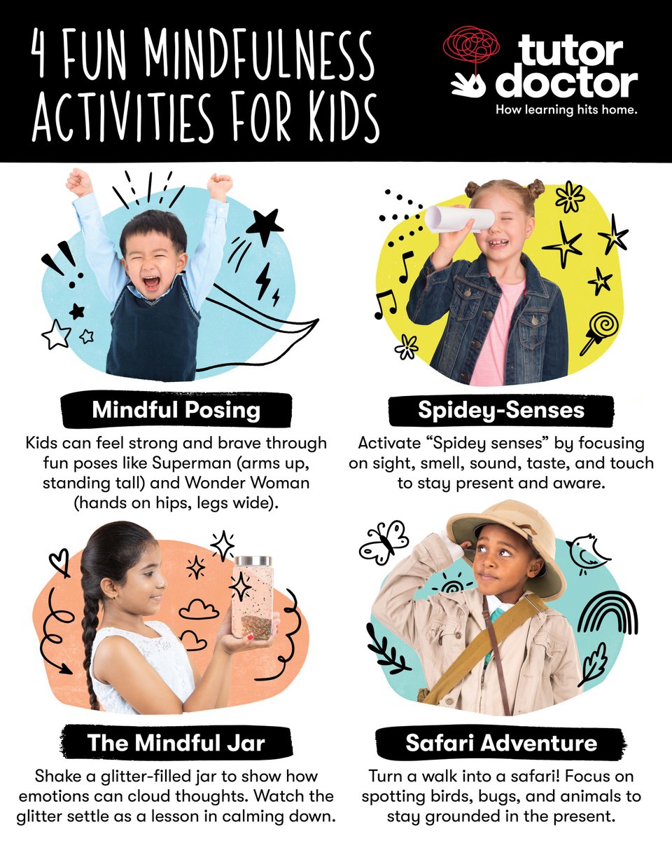 tutordoctor's tweet image. Practicing mindfulness helps to reduce stress and improve inner focus! Here are 4 engaging #MindfulnessActivities for kids 👇

#MindfulnessforKids #KidsWellness